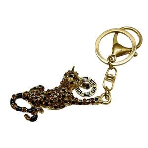 Goldtone Effy Panther Keychain Keyring Bag Clip Rhinestones 5"